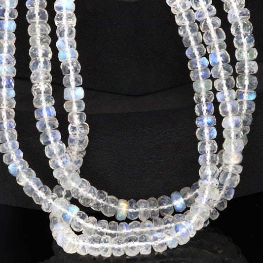 AA Blue Rainbow Moonstone 6mm Faceted Rondelles Bead Strand