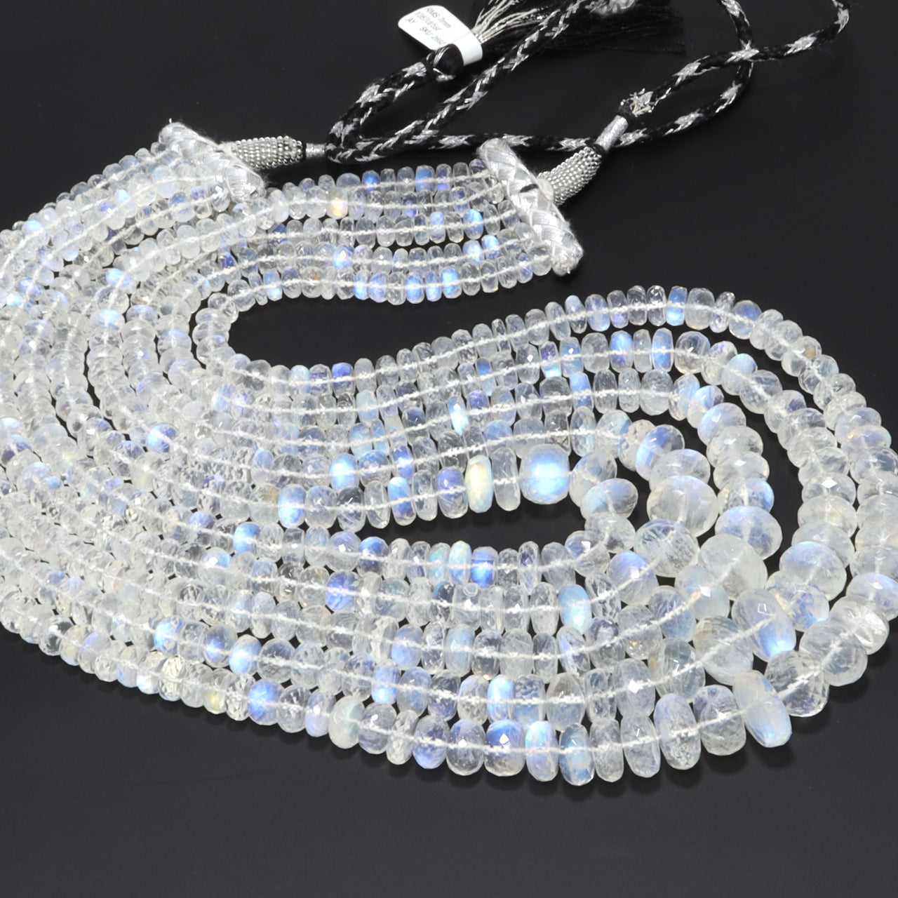AAA Blue Rainbow Moonstone 5mm-9mm Faceted Rondelles 7 Strand Bead Necklace