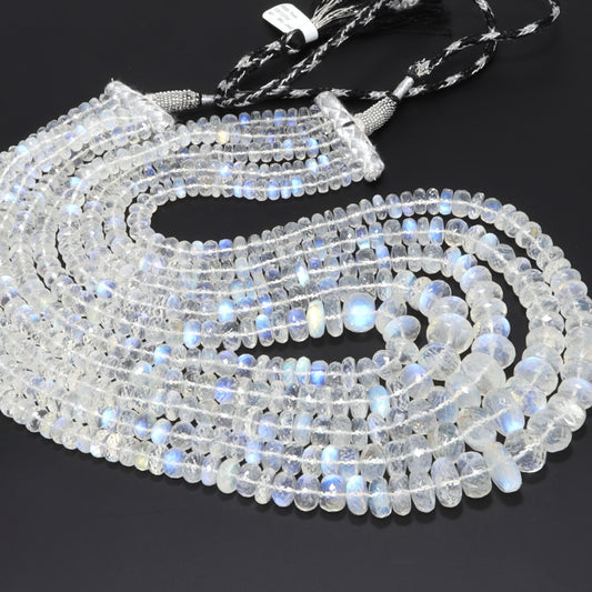 AAA Blue Rainbow Moonstone 5mm-9mm Faceted Rondelles 7 Strand Bead Necklace