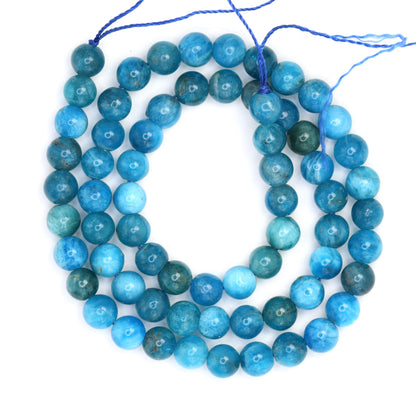 Neon Blue Apatite 6mm Smooth Rounds Bead Strand