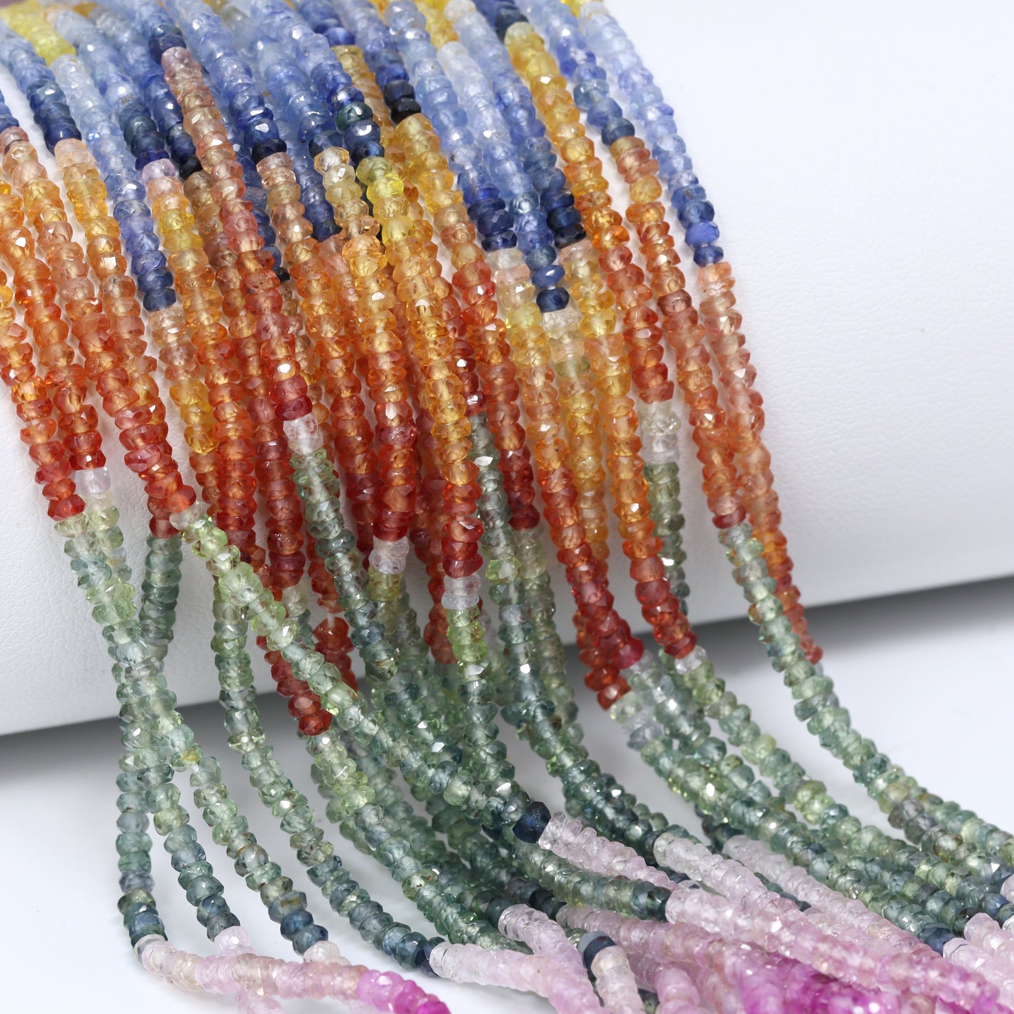 Multi Sapphire 2.5mm Hand Faceted Rondelles Bead Strand
