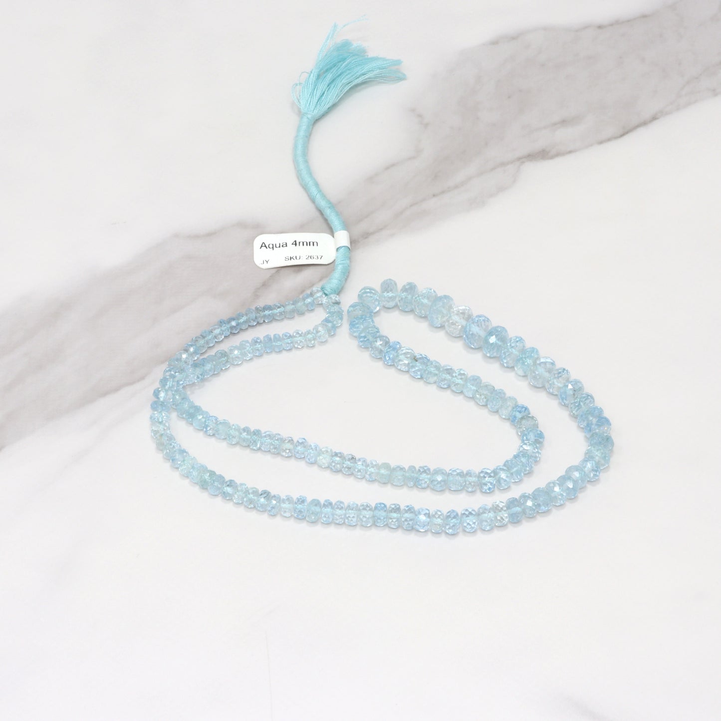 Blue Aquamarine 4mm - 8mm Hand Faceted Rondelles Bead Strand