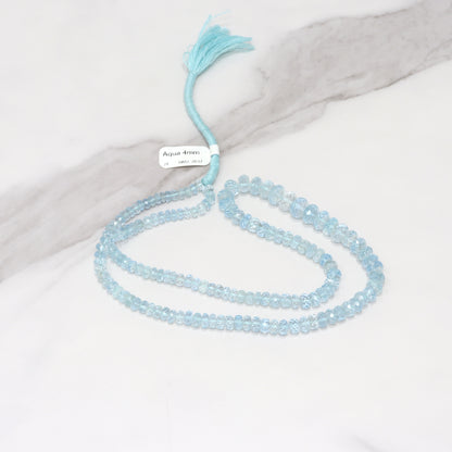 Blue Aquamarine 4mm - 8mm Hand Faceted Rondelles Bead Strand