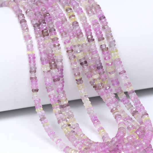 Multi Sapphire 3mm – 3.5mm Hand Faceted Rondelles Bead Strand