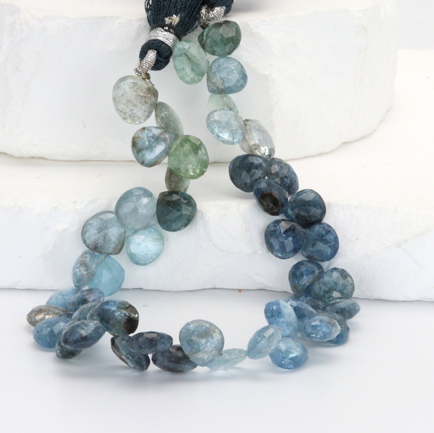 Blue Moss Aquamarine 8mm Faceted Heart Shaped Briolettes