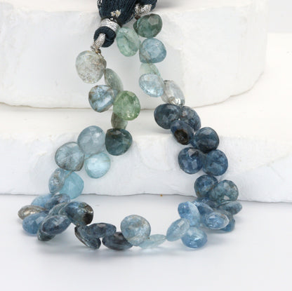 Blue Moss Aquamarine 8mm Faceted Heart Shaped Briolettes