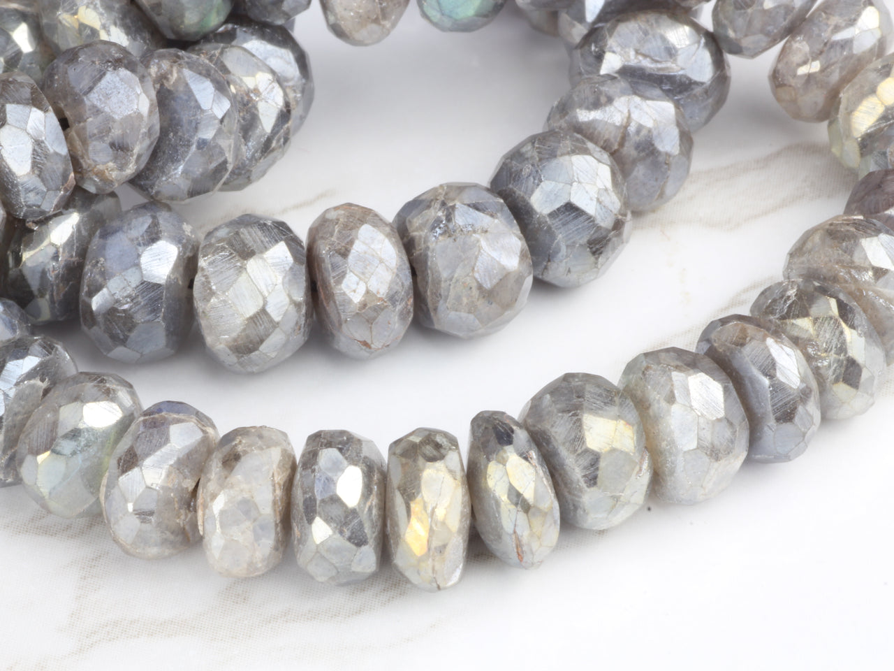 Coated Labradorite 8mm Faceted Rondelles