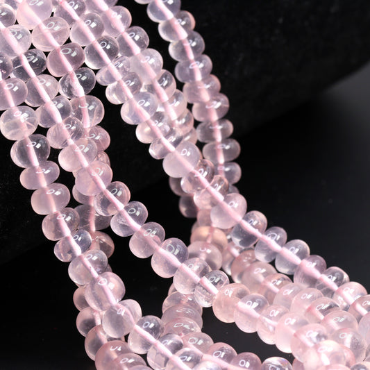 Pink Rose Quartz 6mm - 7mm Smooth Rondelles Bead Strand