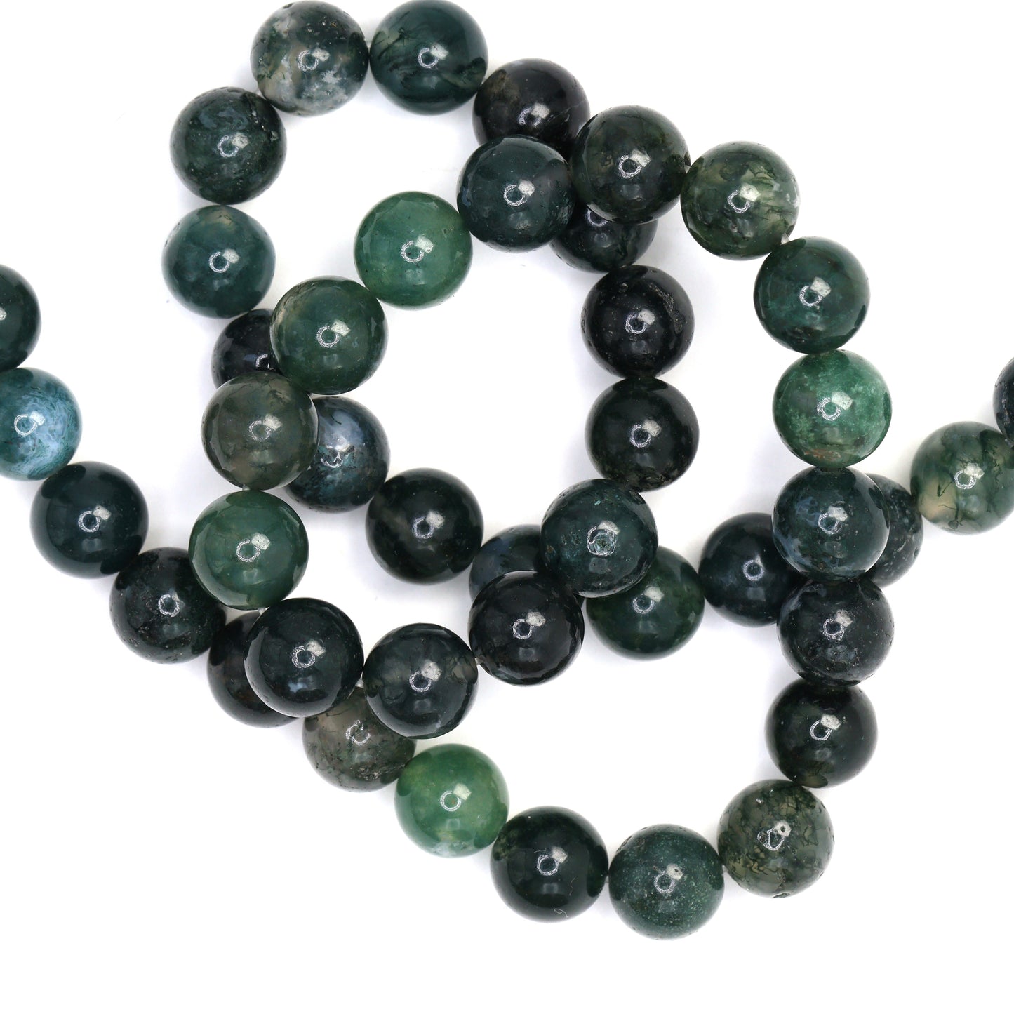 Green Moss Agate 8mm Smooth Rounds Bead Strand