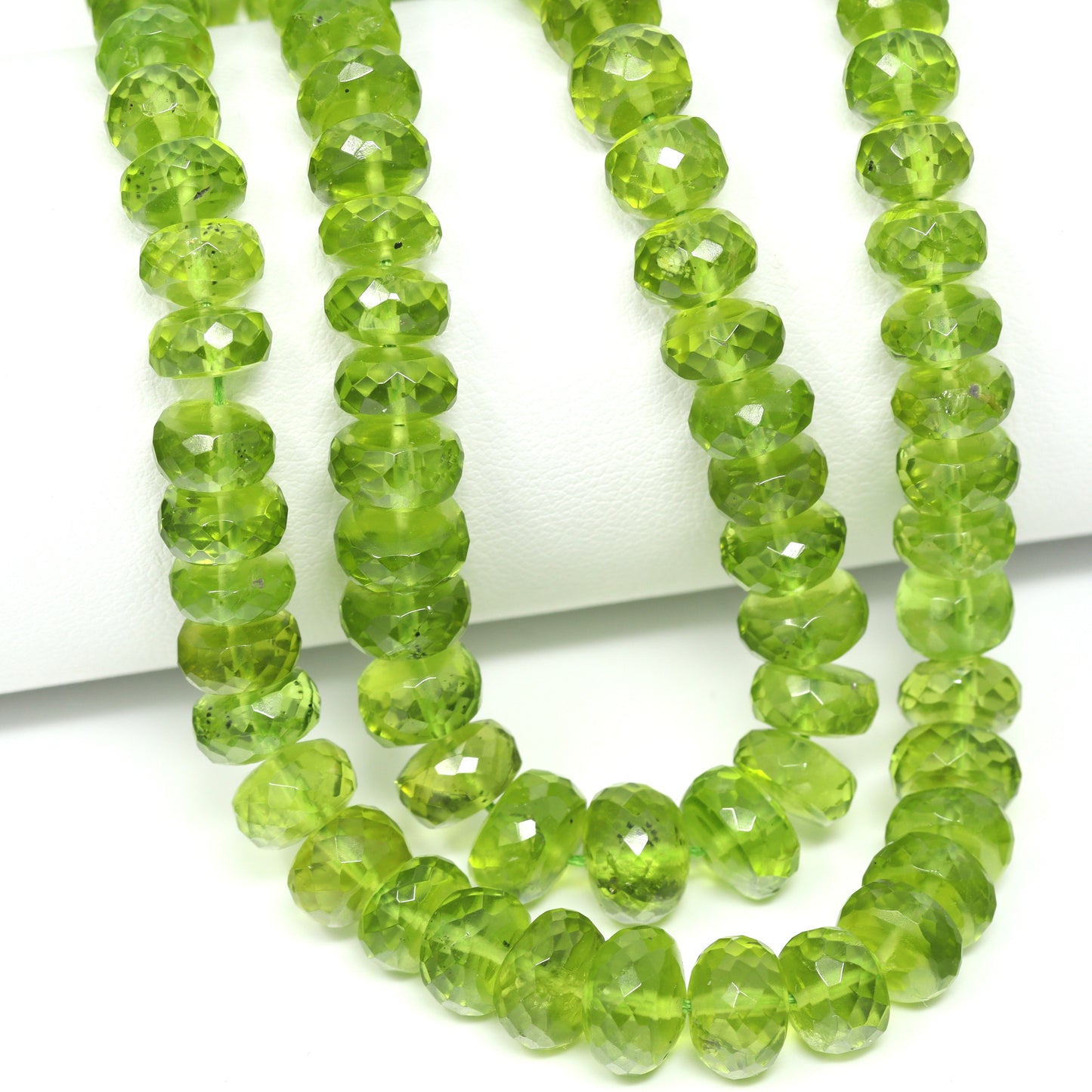 Green Peridot 7mm – 9mm Faceted Rondelles Bead Strand