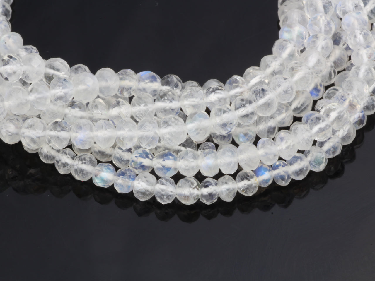 AAA Blue Rainbow Moonstone 3.5mm Hand Faceted Rondelles Bead Strand