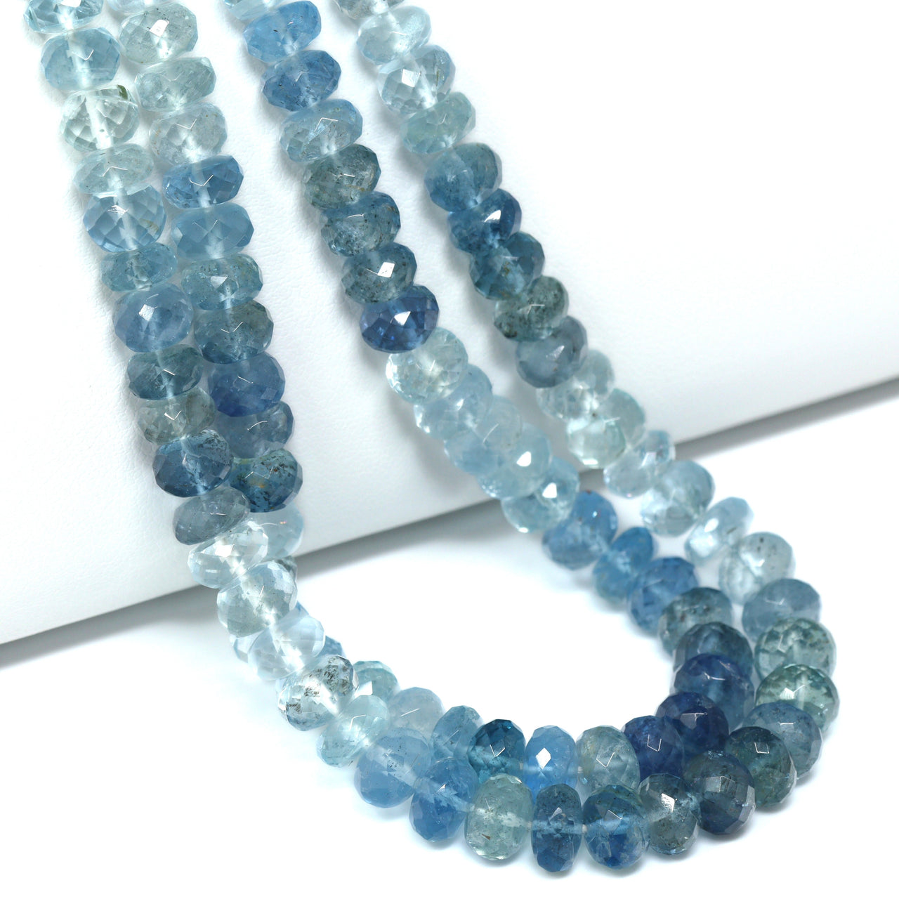 Ombre Blue Aquamarine 6mm – 7mm Faceted Rondelles Bead Strand