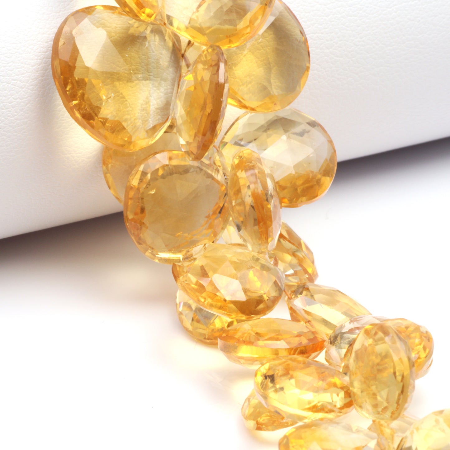 Yellow Citrine 13mm - 16mm Faceted Heart Shaped Briolettes Bead Strand
