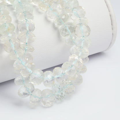 Pale Blue Aquamarine 9mm Faceted Rondelles Bead Strand