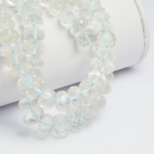Pale Blue Aquamarine 9mm Faceted Rondelles Bead Strand