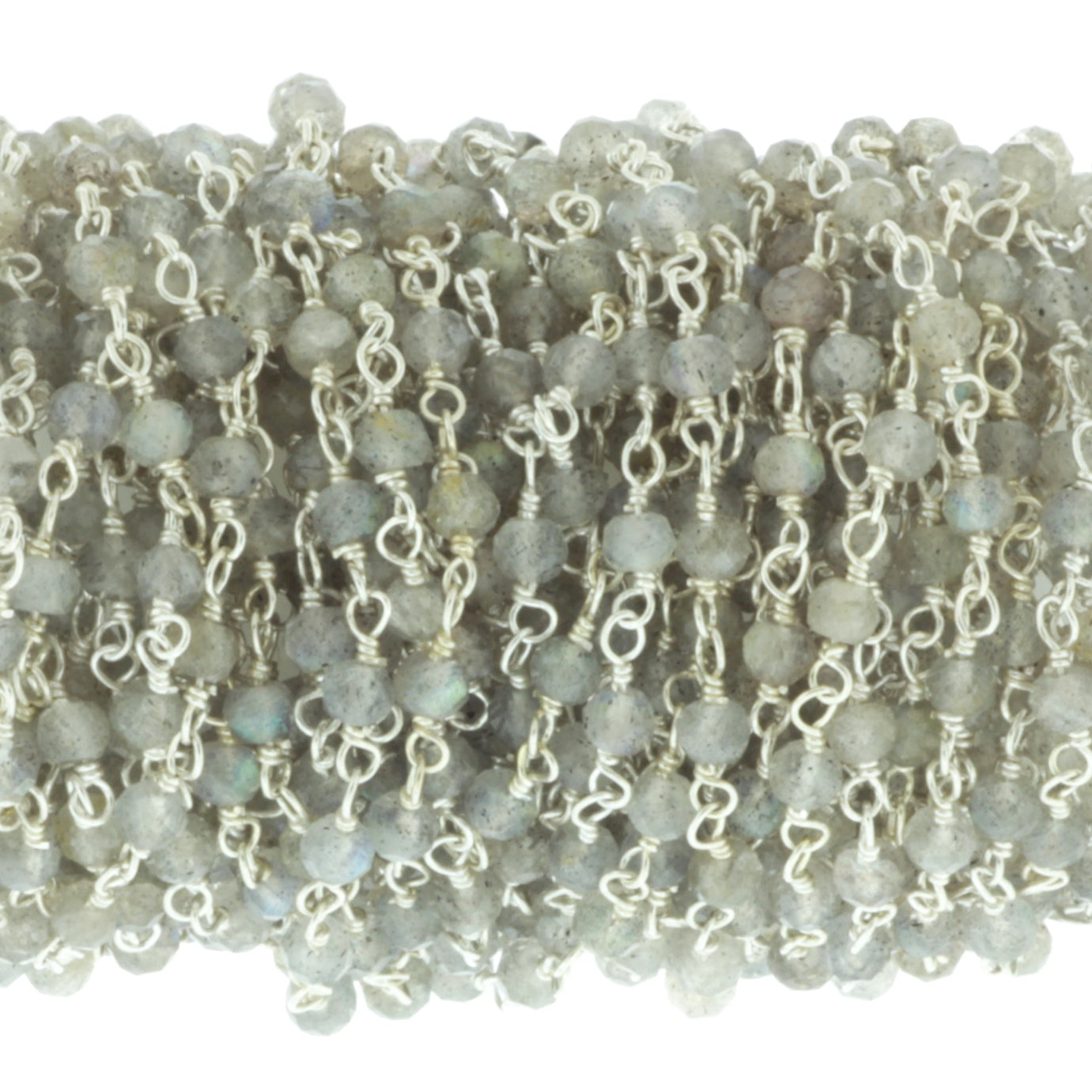 Blue Labradorite 3mm Faceted Rondelles Rosary Chain Sterling Silver Wire Wrap Chain by the Foot