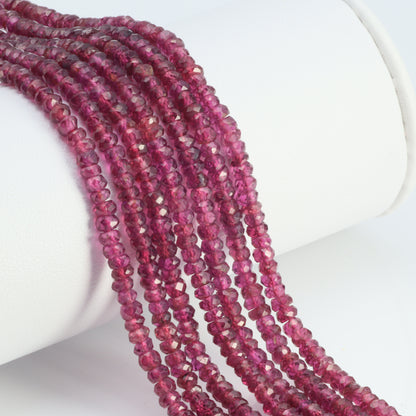Rhodolite Garnet 3mm Hand Faceted Rondelles Bead Strand