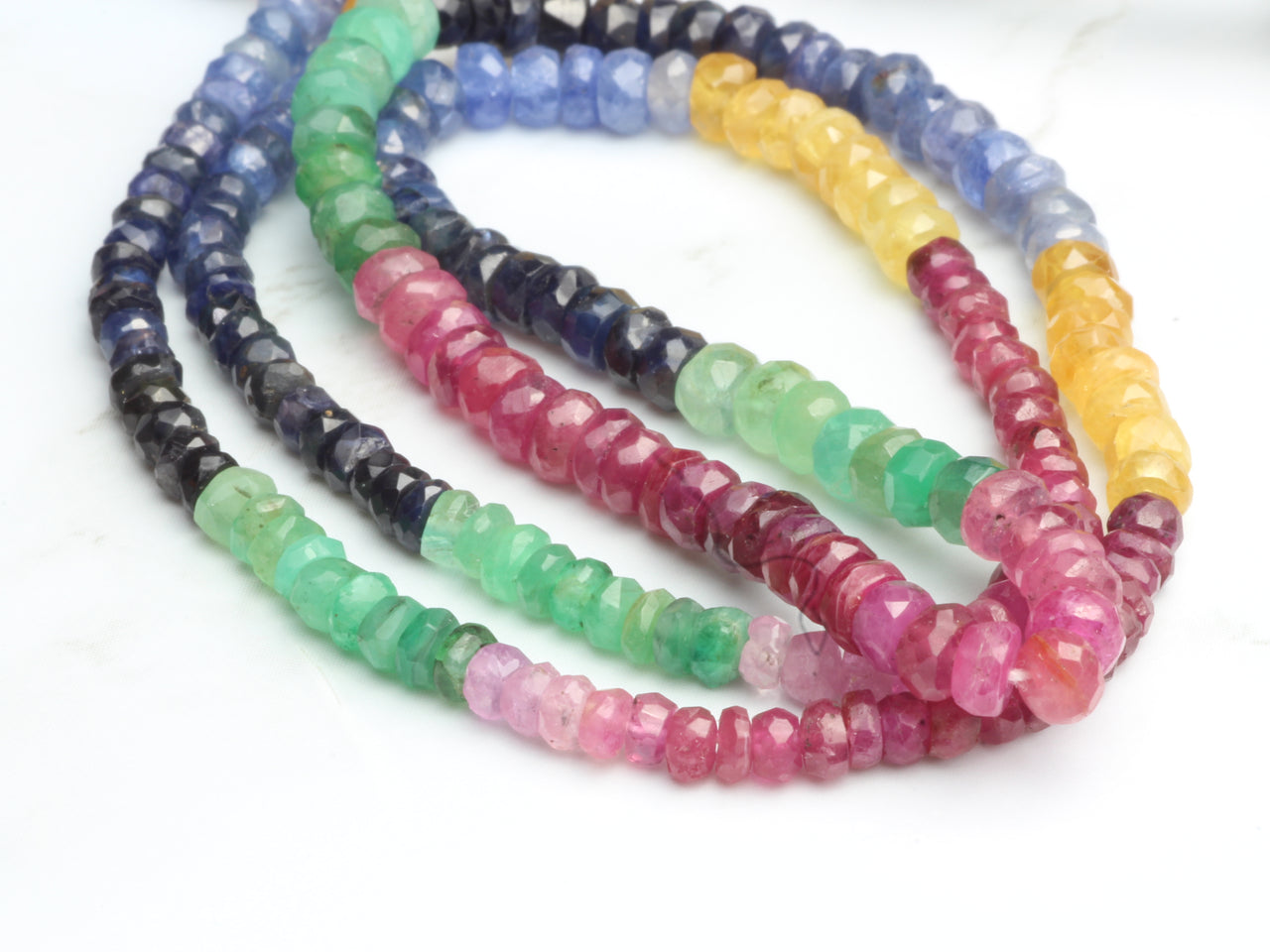 Rainbow Multi Ruby, Emerald, and Sapphire 2.5mm Faceted Rondelles