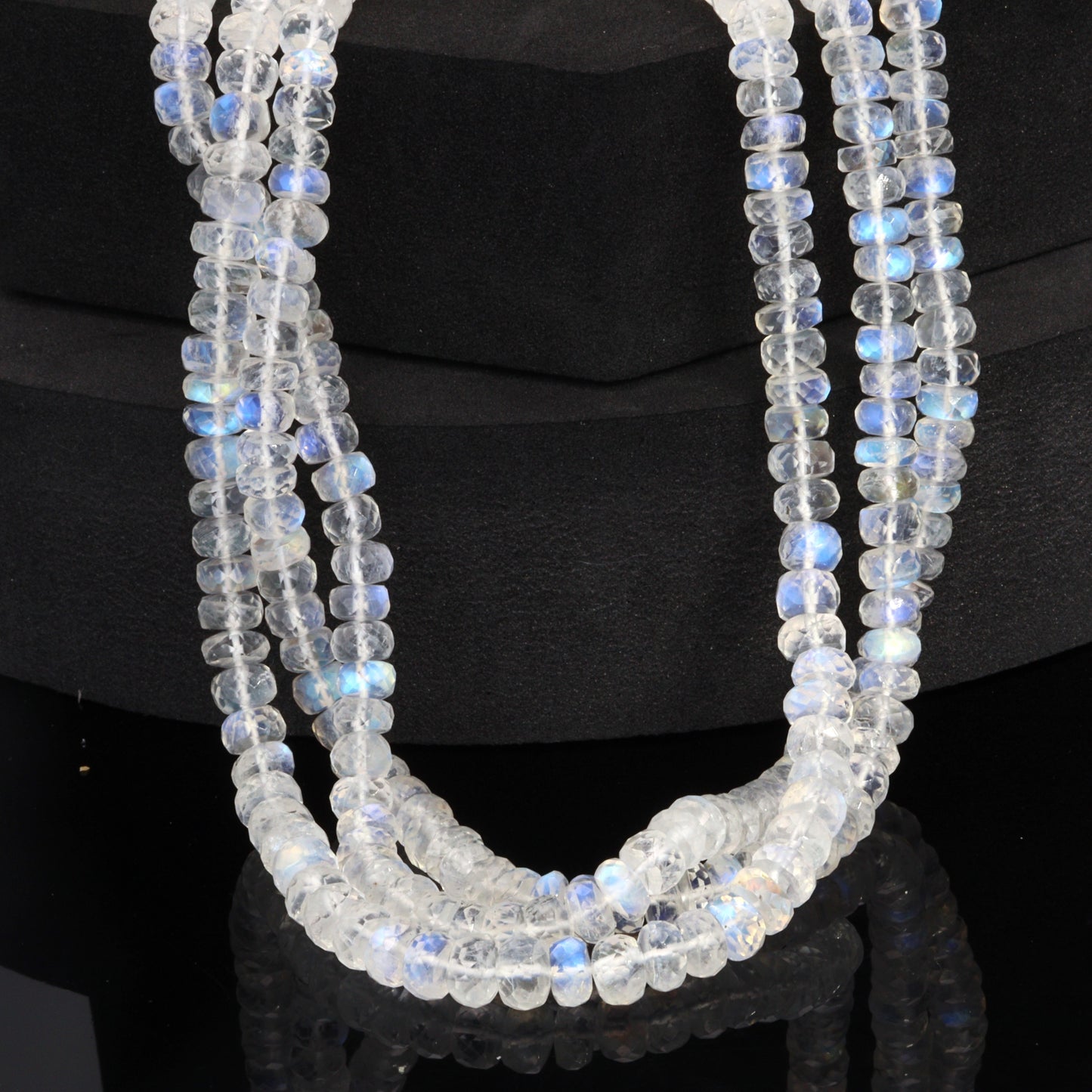AA Blue Rainbow Moonstone 5mm Faceted Rondelles Bead Strand