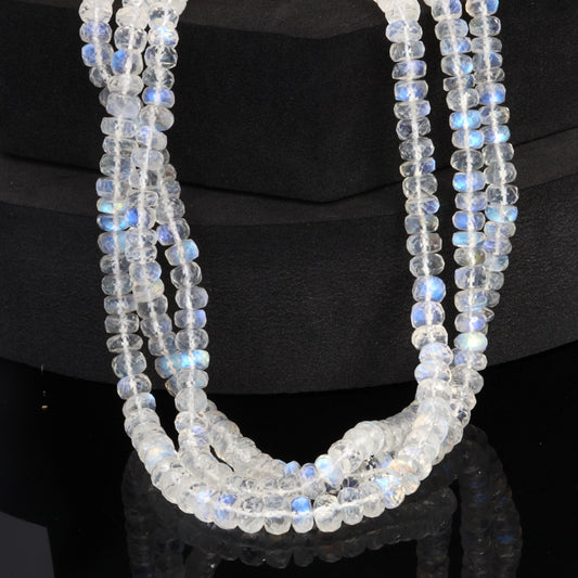AA Blue Rainbow Moonstone 5mm Faceted Rondelles Bead Strand