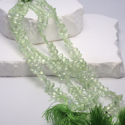 Green Prehnite 7x5mm Faceted Pear Shaped Briolettes