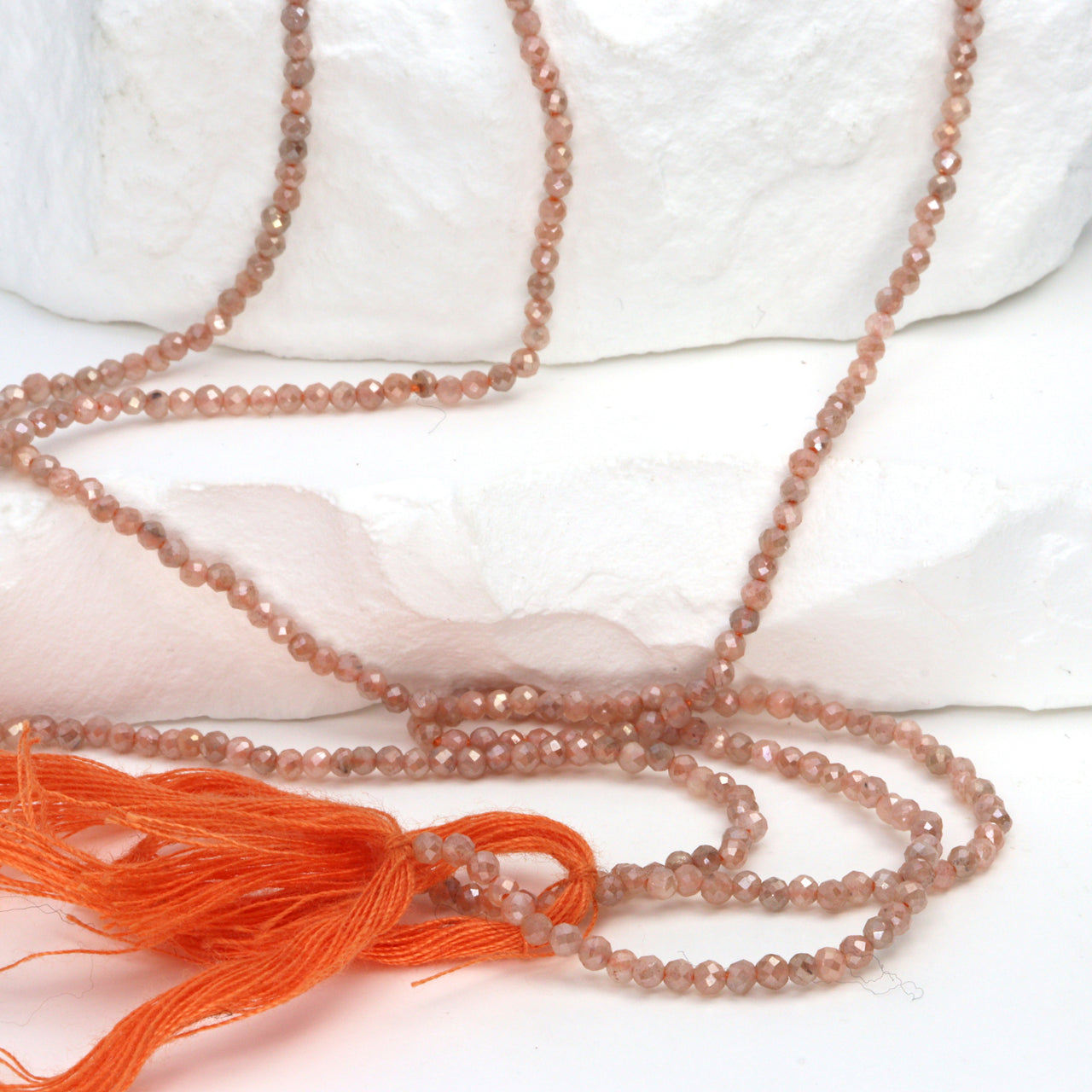 Coated Peach Moonstone 2mm Faceted Rounds Bead Strand