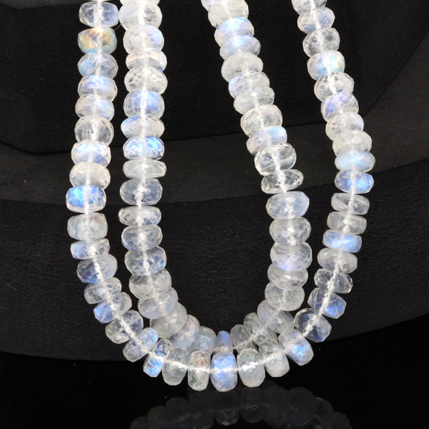 Blue Rainbow Moonstone 7mm Faceted Rondelles Bead Strand