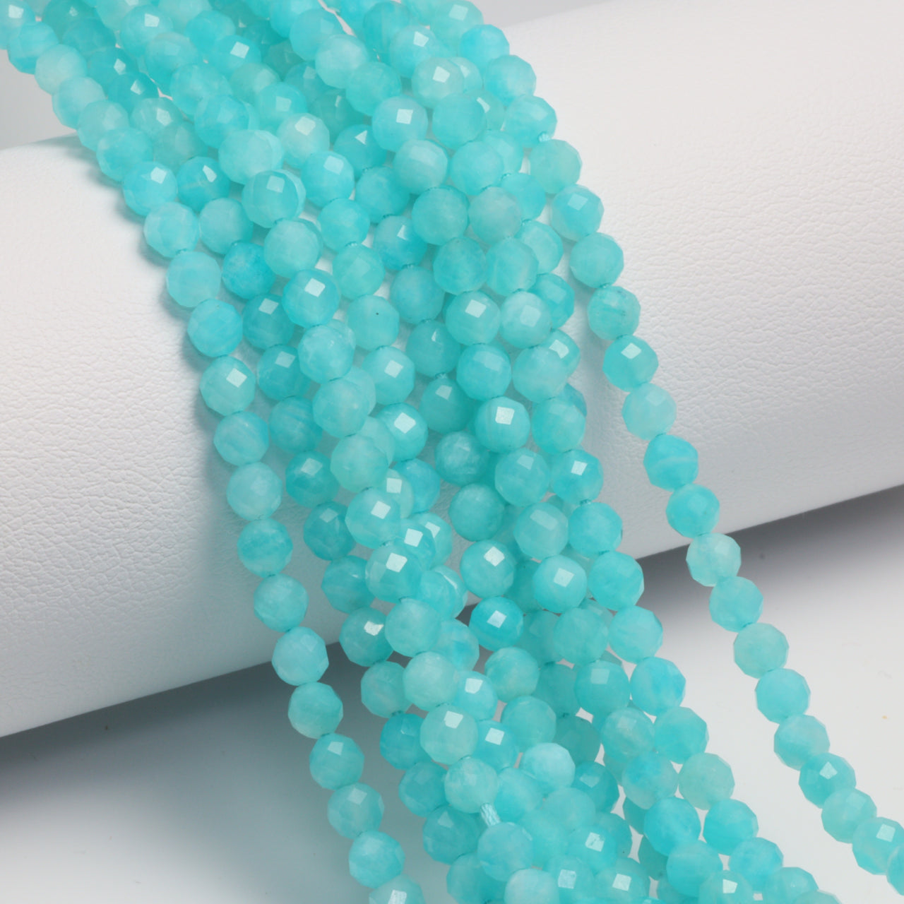 Blue Amazonite 4mm Faceted Rounds Bead Strand