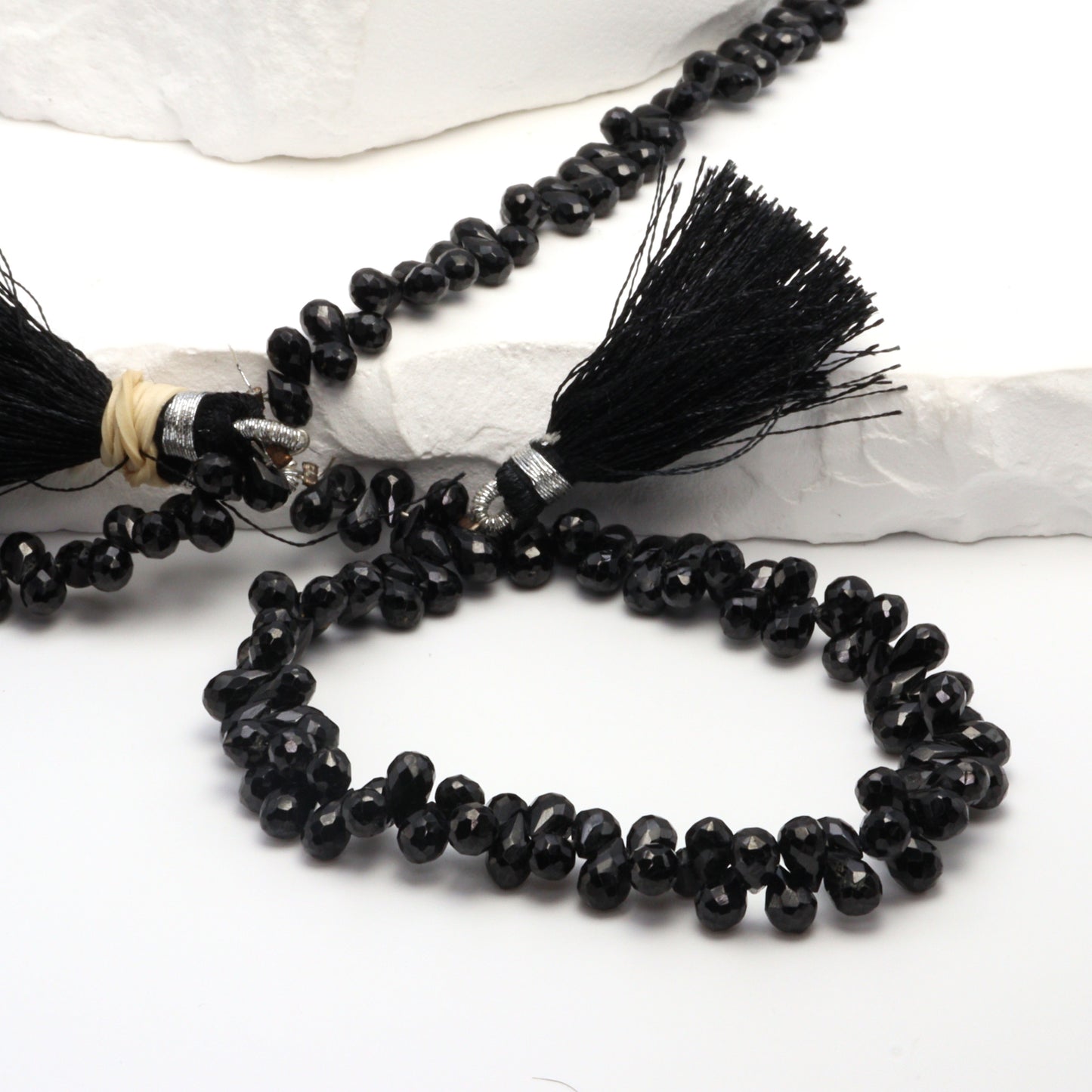 Black Spinel 5x3mm Faceted Teardrop Briolettes Bead Strand