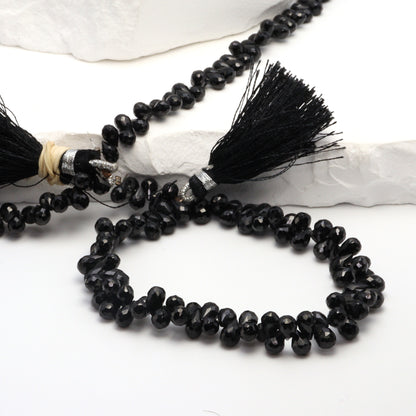 Black Spinel 5x3mm Faceted Teardrop Briolettes Bead Strand
