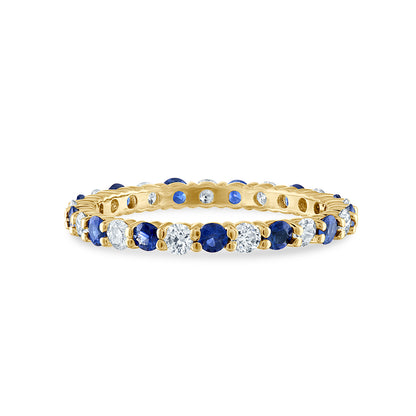 Shared Prong Blue Sapphire and White Diamond Eternity Band