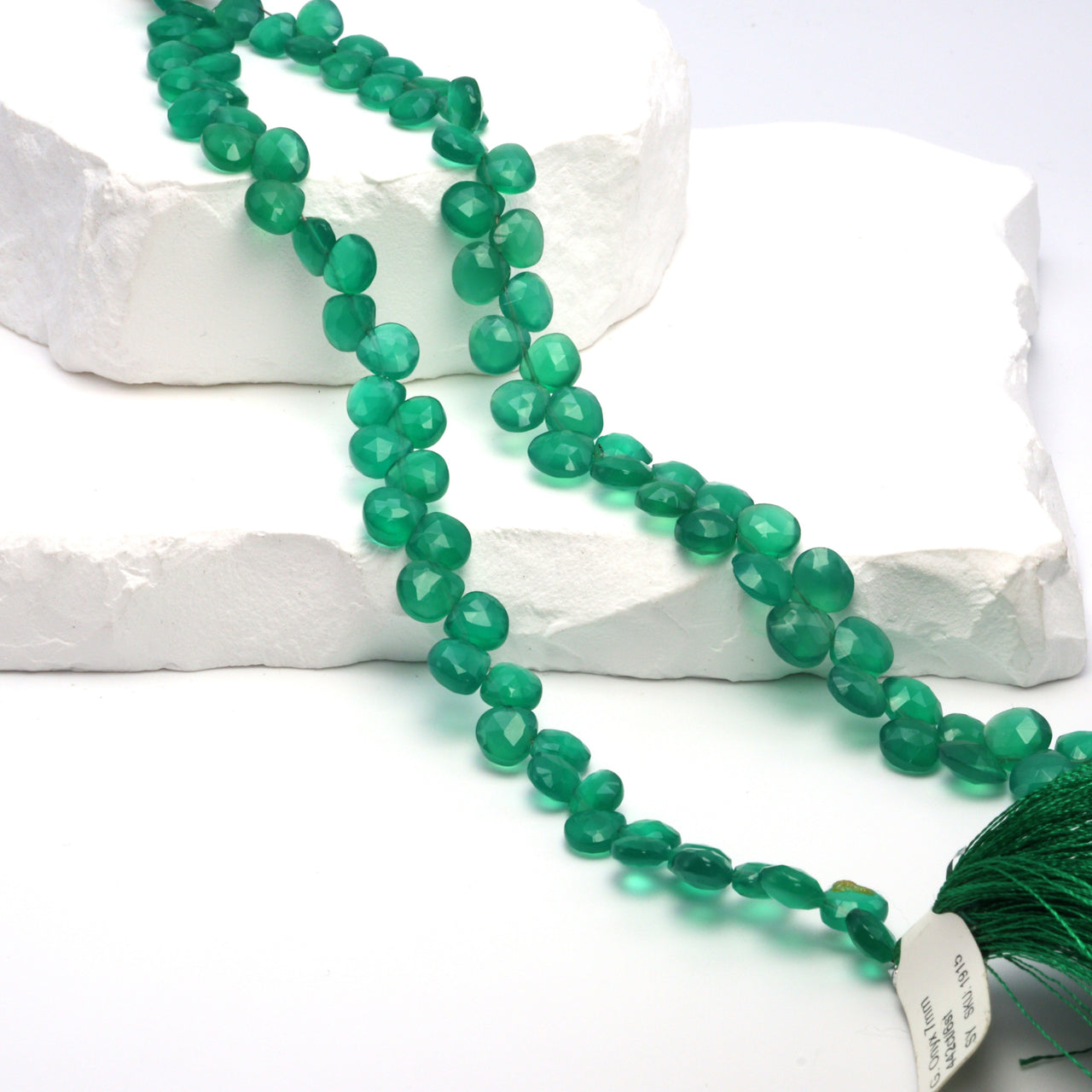 Green Onyx 7mm Faceted Heart Shaped Briolettes Bead Strand