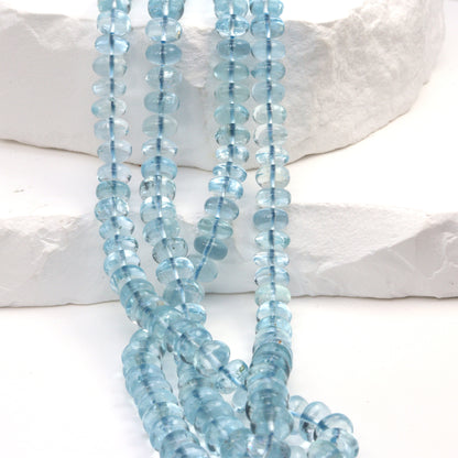 Blue Aquamarine 6mm - 7mm Smooth Rondelles Bead Strand