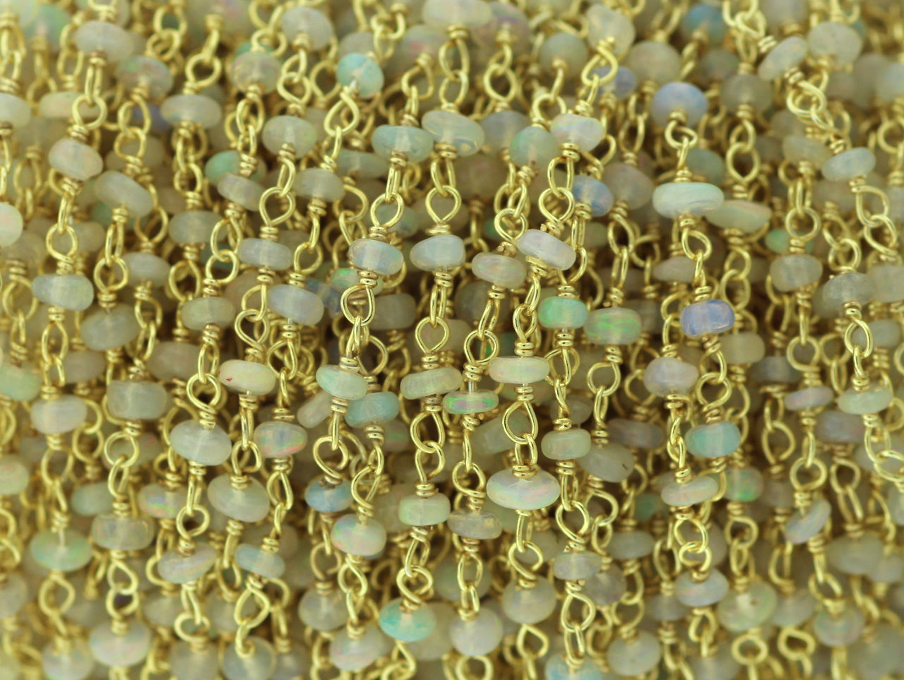 Ethiopian Opal 3mm Smooth Rondelles Rosary Chain Sterling Silver with Gold Plating Wire Wrap Chain by the Foot