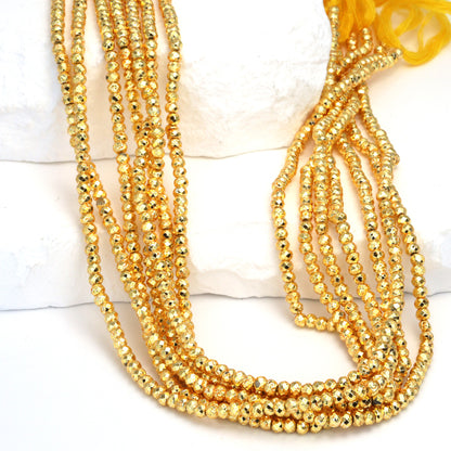Gold Plated Pyrite 3mm Faceted Rondelles Bead Strand