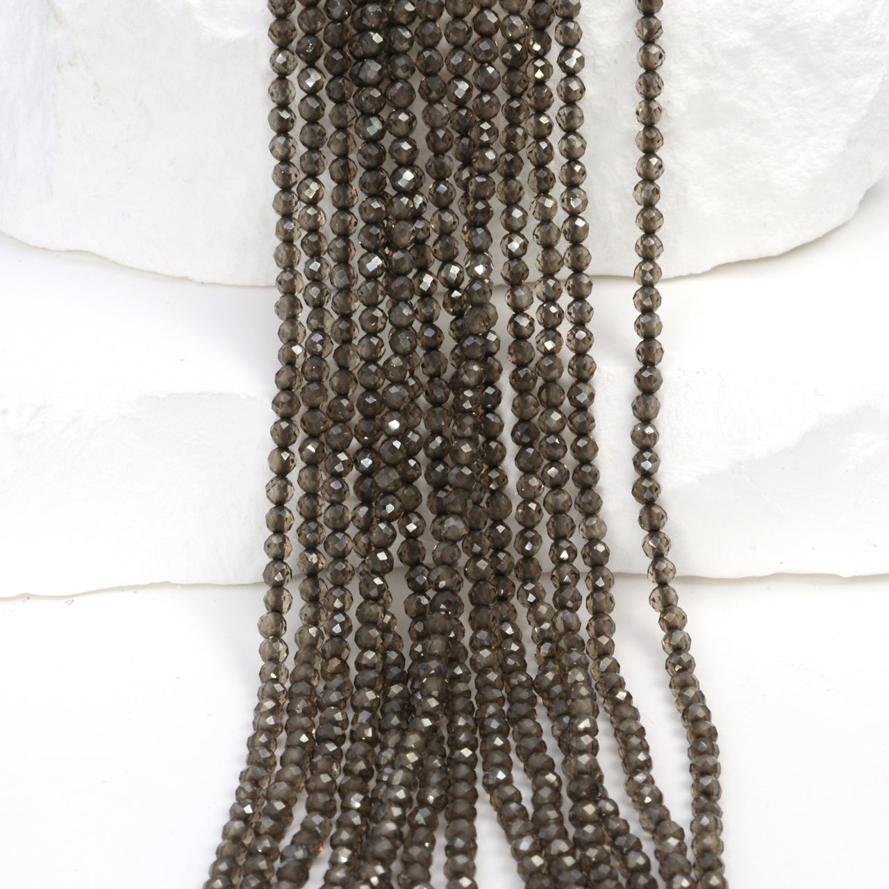 Coated Brown Smoky Quartz 2.5mm Faceted Rounds Bead Strand