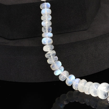 Blue Rainbow Moonstone 8mm - 10mm Faceted Rondelles Bead Strand