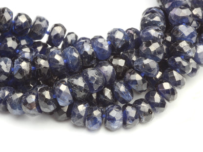 Deep Navy Blue Sapphire 4mm Hand Faceted Rondelles Bead Strand