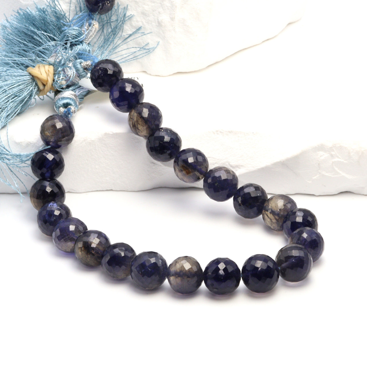 Blue Iolite 9mm Faceted Rounds Bead Strand