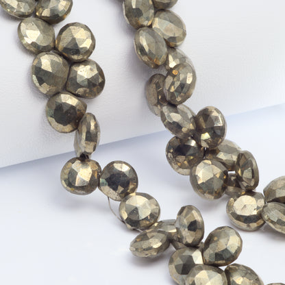 Natural Pyrite 10mm Faceted Heart Shaped Briolettes Bead Strand