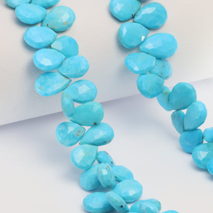 Natural Blue Turquoise 11x8mm Faceted Pear Shaped Briolettes Bead Strand