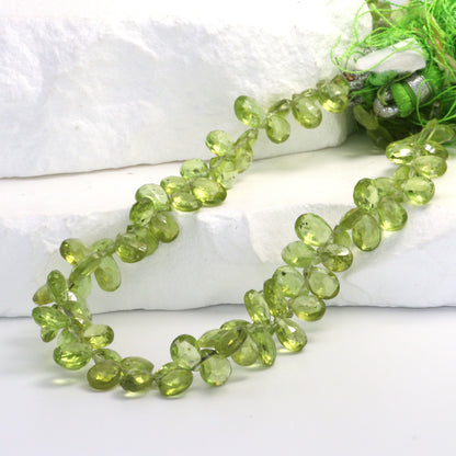 Green Peridot 7x5mm Faceted Pear Shaped Briolettes