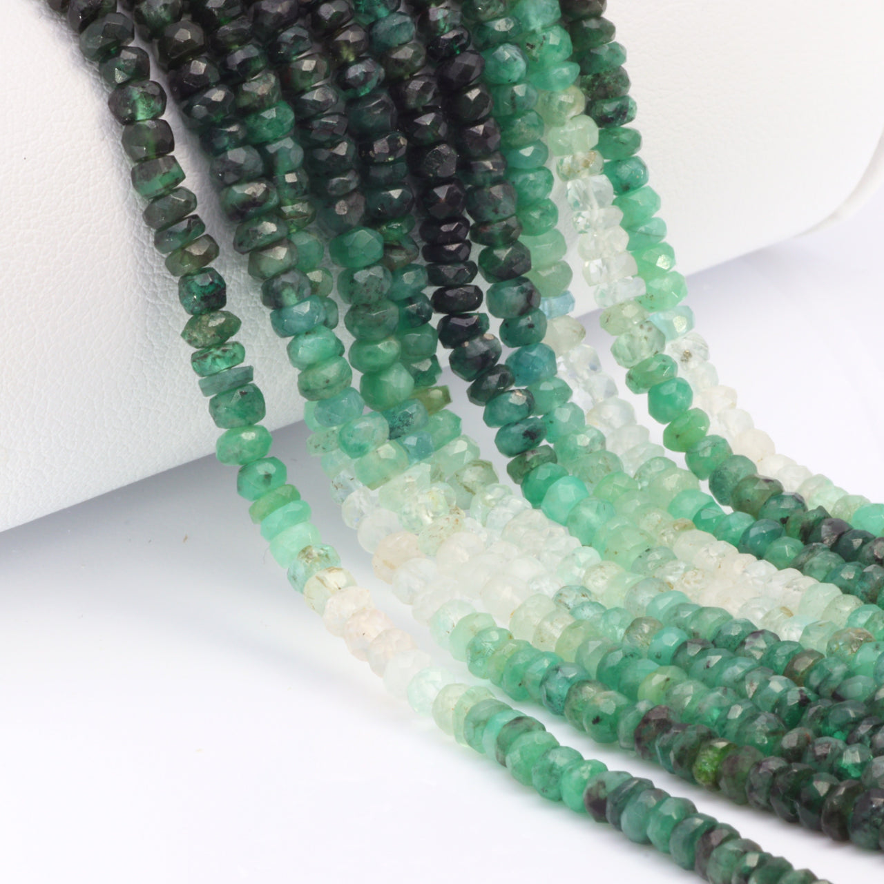 Ombre Green and White Emerald 3mm – 4mm Hand Faceted Rondelles Bead Strand