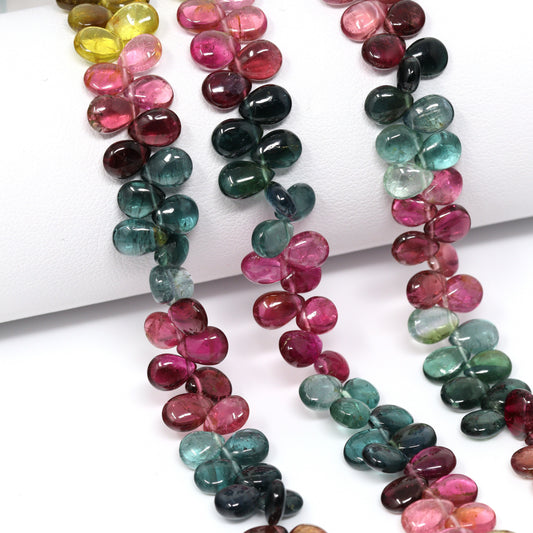 Watermelon Tourmaline 7x5mm Smooth Pear Briolettes Bead Strand