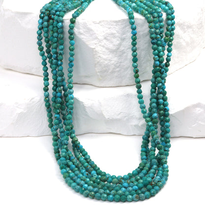 Natural Blue-Green Turquoise 2mm Faceted Rounds Bead Strand