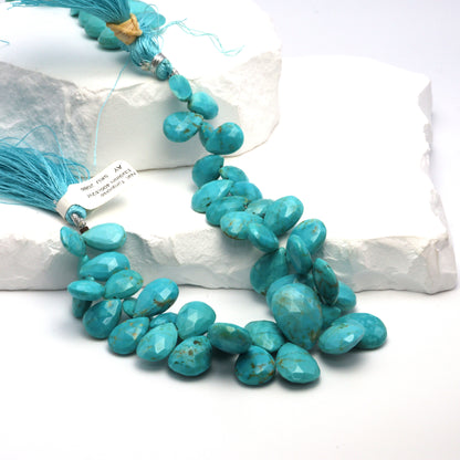 Natural Blue Turquoise 13x9mm - 18x13mm Faceted Pear Shaped Briolettes Bead Strand