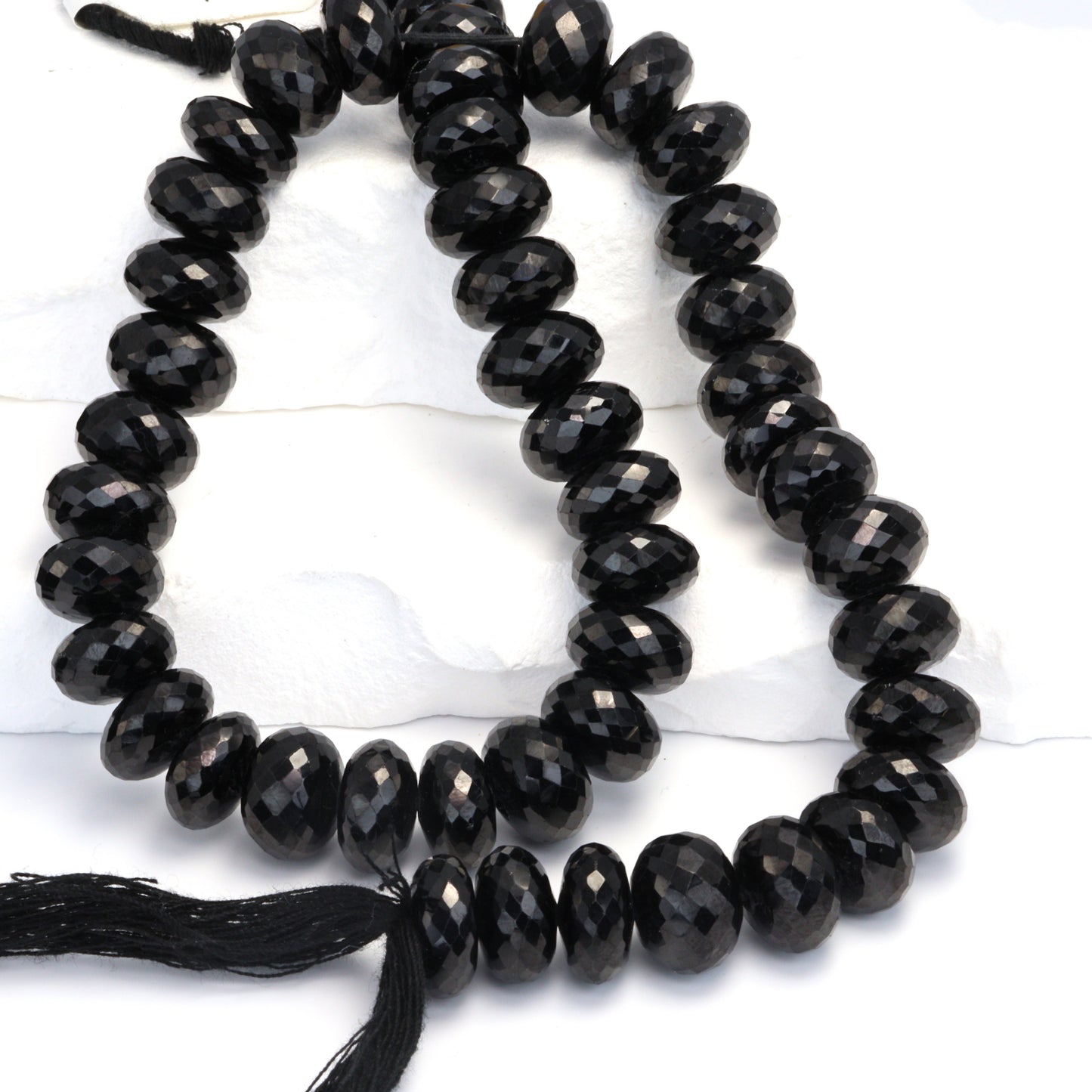 Black Spinel 12mm Faceted Rondelles Bead Strand