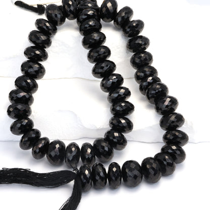 Black Spinel 12mm Faceted Rondelles Bead Strand