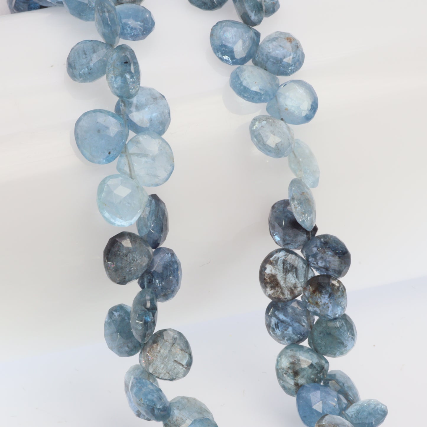 Blue Moss Aquamarine 7mm Faceted Heart Shaped Briolettes