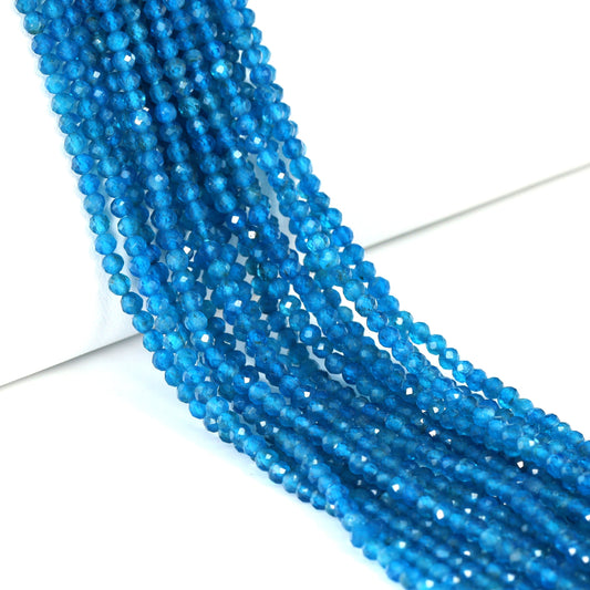 Neon Blue Apatite 3mm Faceted Rounds Bead Strand